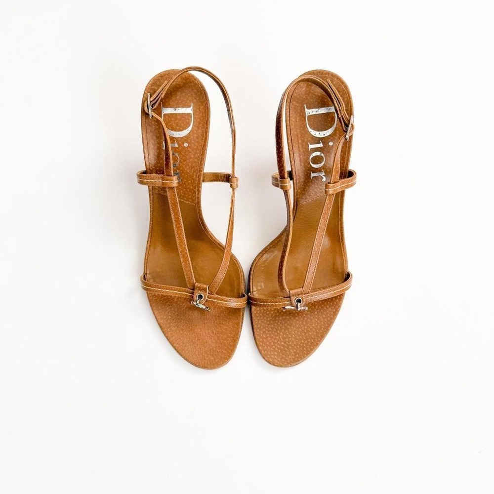 Christian Dior tan leather strappy heels sandals vintage designer charm US 6.5